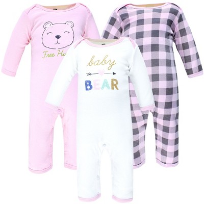 Image of Hudson Baby Infant Girl Cotton Coveralls, Girl Baby Bear, 0-3 Months