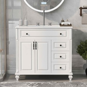 MAYEERTY 24" Bathroom Vanity with Sink Solid Wood MDF 2 Drawers 1 Door Adjustable Shelf Gray - 1 of 4
