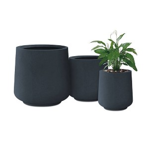 Rosemead Home & Garden 3pc Concrete Outdoor Planter Pot Black - 1 of 4