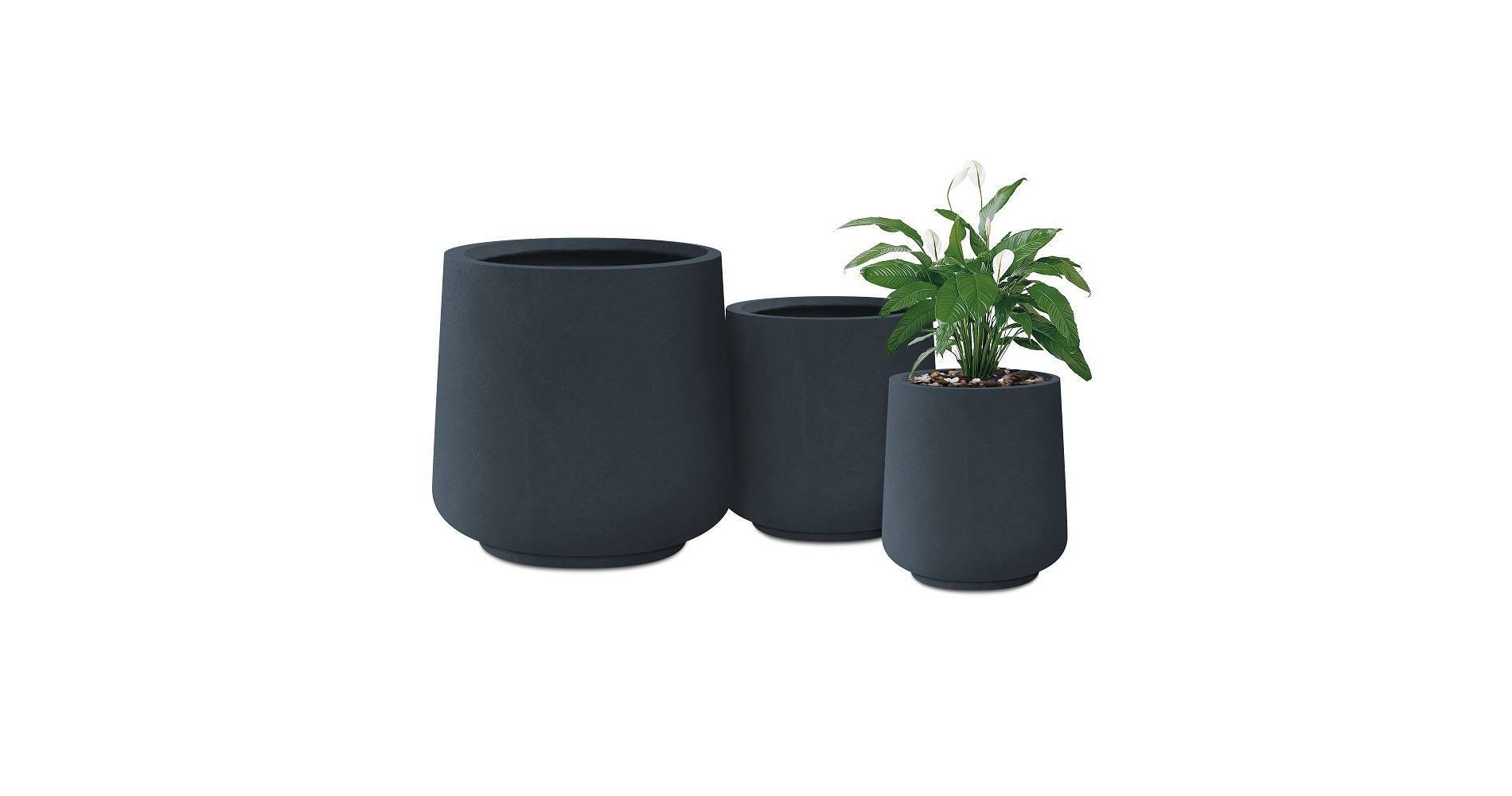 Rosemead Home & Garden 3pc Concrete Outdoor Planter Pot Black