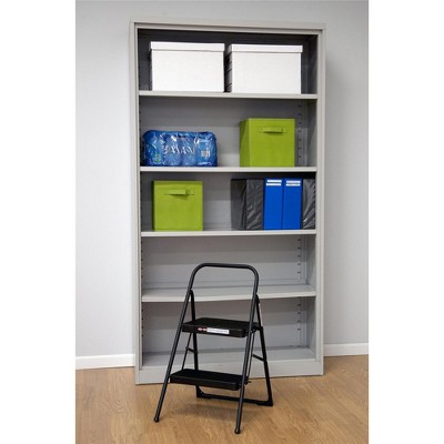 Black Foldable 2-Step Steel Household Step Stool