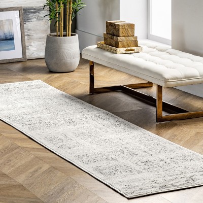 Elegant Gray 2'6" x 10' Synthetic Traditional Runner Rug