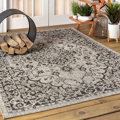 Gray and Black Boho Medallion Textured Weave 5x8 Area Rug