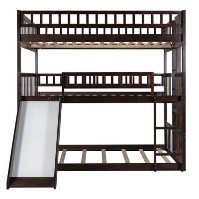 Bellemave Triple Bunk Bed with Slide and Ladders Full Over Full Over Full Wooden Bunk Bed Frame£¬ Espresso