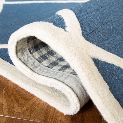 Navy and Ivory Hand-Tufted Wool Runner Rug, 2'6" x 6'