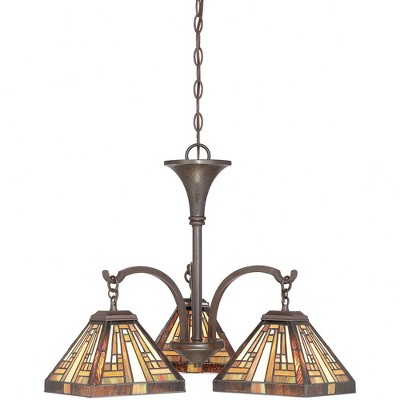 Elegant Mini Bronze Chandelier with Tiffany-Style Shades