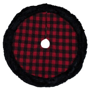 Northlight 48" Red and Black Plaid with Polka Dots Christmas Tree Skirt - 1 of 4