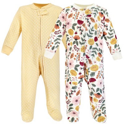 Hudson Baby Infant Girl Premium Quilted Zipper Sleep and Play, Fall Botanical, 3-6 Months
