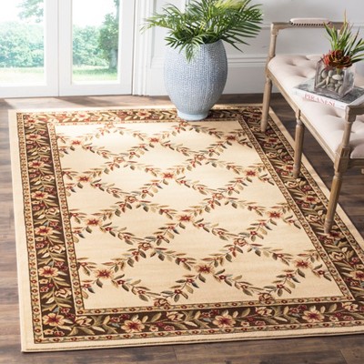 Ivory & Brown Floral Trellis 5' x 7' Easy-Care Synthetic Area Rug