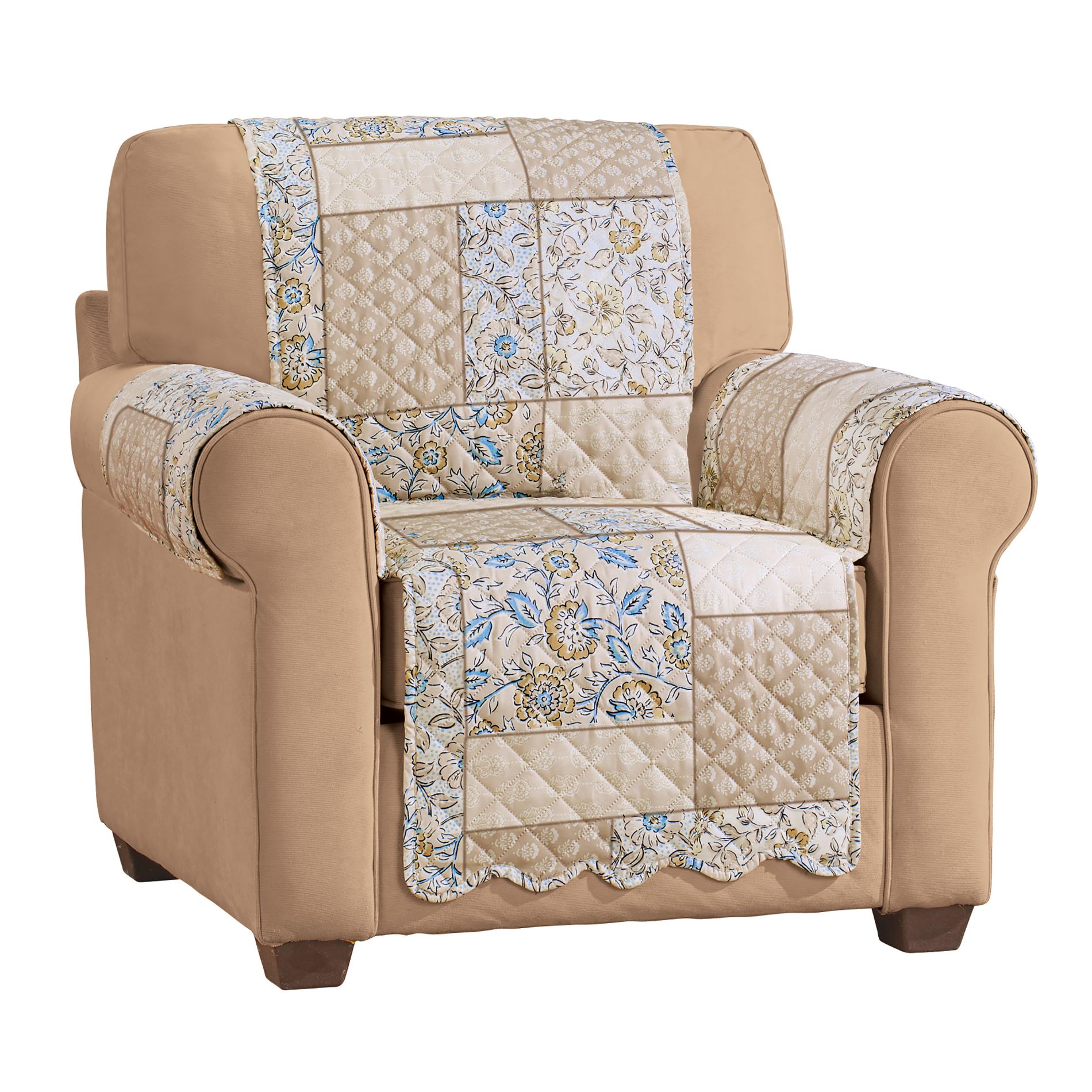 Collections Etc Tonal Floral Patchwork Scalloped Edge Furniture Cover Chair