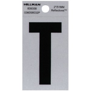 Hillman 2 in. Reflective Black Vinyl Self-Adhesive Letter T 1 pc (Case of 6) - 1 of 1