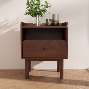 Roundhill Furniture Wyller Dual-tier Storage Nightstand, Side Table, Natural Walnut Finish - 1 of 4