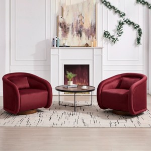 Set of 2 Swivel Accent Chair Modern Teddy Fabric Upholstery with 360-Degree Rotation & Comfy Barrel Shape for Living Room or Bedroom-Cuddlewood - 1 of 4
