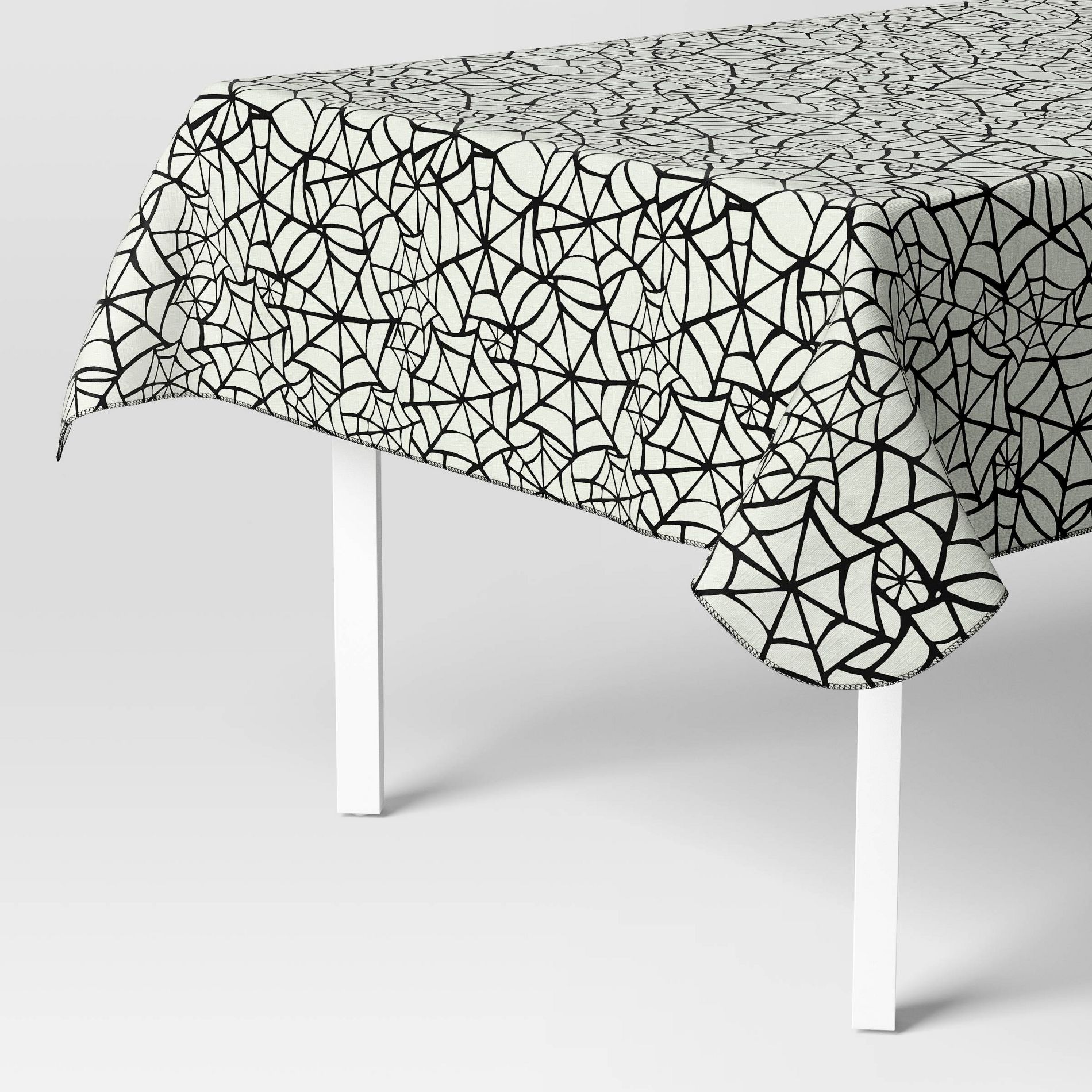 84"x60" Peva Web Tablecloth Off-White/Black - Hyde and EEK! Boutique™