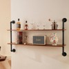 VEVOR Industrial Pipe Shelf, 2 Tier 48x 9.84in, Wall-Mount Floating Rustic Wood Shelves Bracket Display Bookshelf, Black - 2 of 4