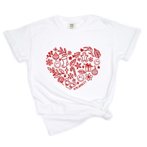 S.W.Smiley Christmas Outline Heart - Women's Garment Dyed Graphic T-Shirt - 1 of 4