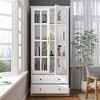 Famapy White Bookcase Bookshelf Storage Cabinet with Glass Doors and Fixed Shelves - 3 of 4