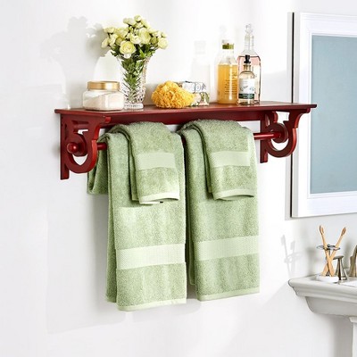 Walnut Brown Wooden Wall Mounted Quilt Rack with Shelf