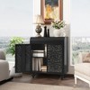 PDTEND Distressed Decorative Storage Cabinet with Embossed Pattern and Double Doors for Entryway, Living or Dining Room - Antique Black - 2 of 4