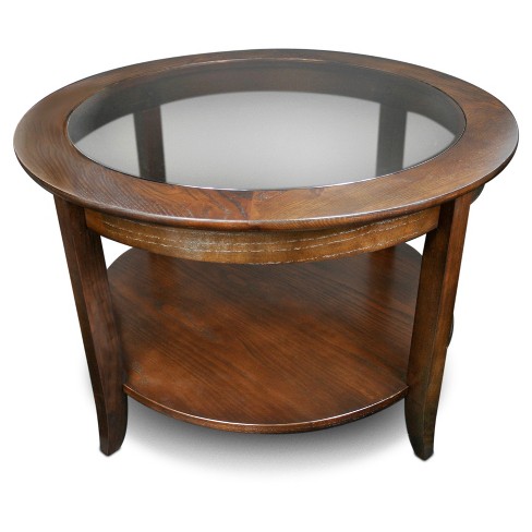 Round Wooden Coffee Table With Glass Top, Round Wooden Coffee Table With Glass Top