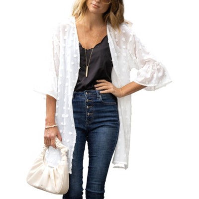 Amaryllis Women's Velvet Duster Open Front Relaxed Fit Longline Lightweight Cardigan Layering Piece