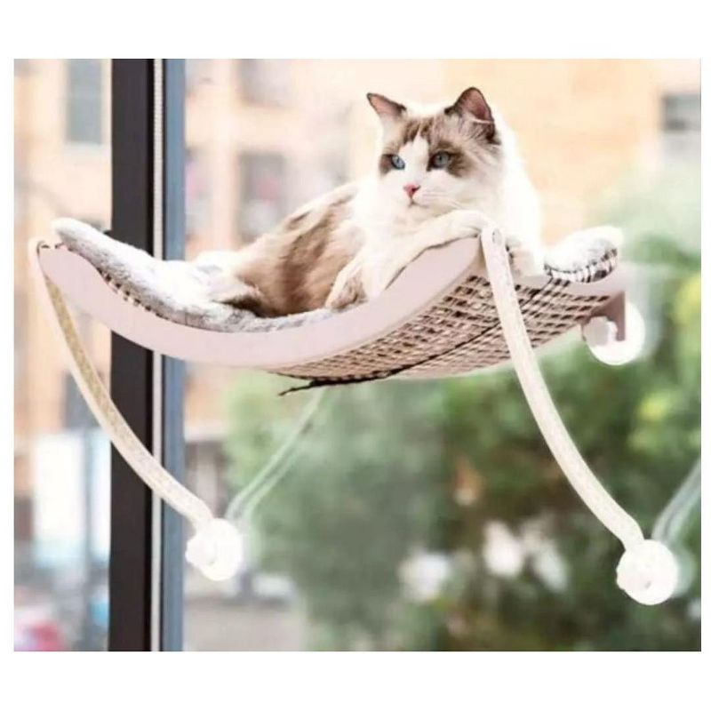 MPM Cat Window Hammock  - Grey | Space Saving Cat Perch, Resting Shelf Sunny Seat for Indoor Cats, Perfect for Sunbathing, Napping, Overlooking, 3 of 9