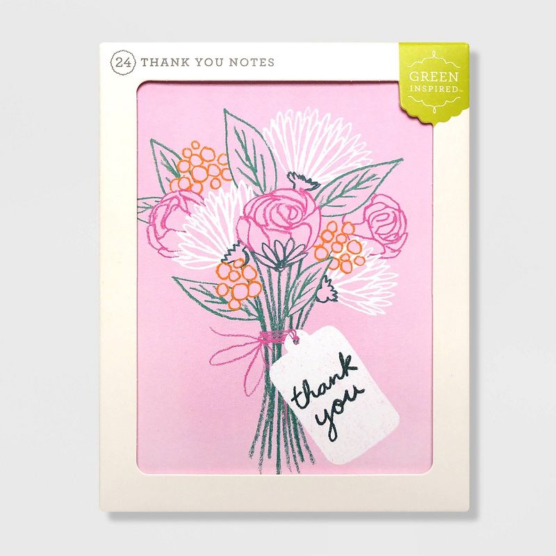 Green Inspired 24ct Sketched Blooms Thank You Cards, 1 of 4