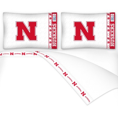 4pc NCAA Nebraska Huskers King Bed Sheet Set Cornhuskers College Team Logo Bedding Accessories - Nebraska Cornhuskers..