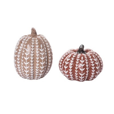 Transpac Resin Pumpkin w/Whitewash Pattern Set of 2 Fall/Harvest Home Decorations