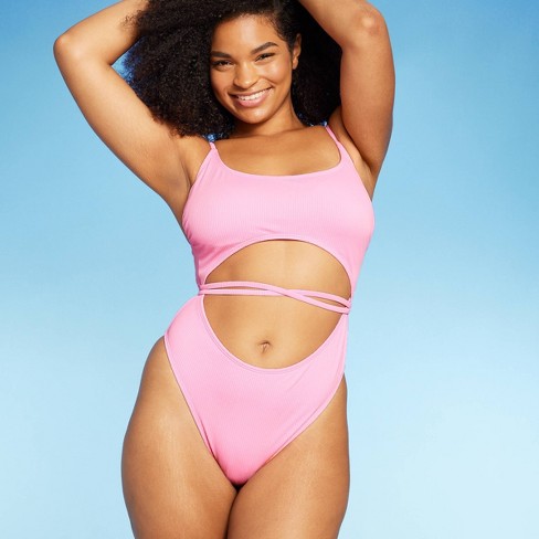 Women's Wrap Cut Out Extra Cheeky One Piece Swimsuit - Wild Fable™ Pink S :  Target