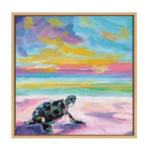 Lantern Press Artwork Sustainable Sign or Postcards Sea Turtle Ready to Hang Art Geometric Contour Birch Wood Bright Keep Swimming