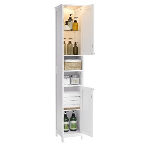 Tall Bathroom Cabinet with Lights, Slim Bathroom Storage Cabinet, Freestanding Narrow Cabinet with Adjustable Shelves, for Small Spaces, Modern - 1 of 4
