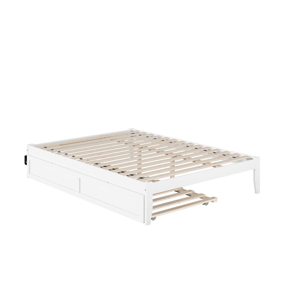 Queen Colorado Bed with USB Turbo Charger & XL Trundle White - AFI: No Box Spring Required, Wood Frame