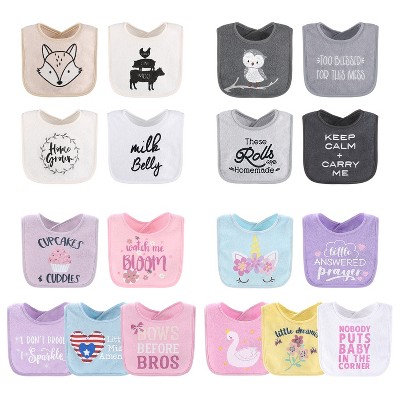 The Peanutshell Baby Girl Terry Bibs, 18 Pack for Feeding, Teething, or Drooling|Neutrals/Pastel Girl