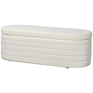 Aghana Digitals Cream White 46" Storage Bench with Teddy Fleece Upholstery, Thick Padded Cushion & - 1 of 4