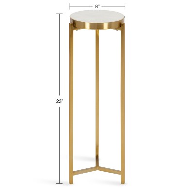 Gold and White Marble Round Drink Table with Metal Frame