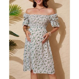 Women's Maternity Dress Floral Square Neck A Line Fashion Dress Short Sleeves Maternity Dress for Photography - 1 of 4