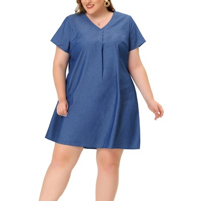 Agnes Orinda Women's Plus Size Babydoll Ruffle Flowy Swing Chambray Outfits  Fashion Midi Dress : Target