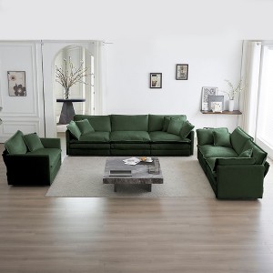 3 Piece Set 3 Seat Sofa Extra Deep Seat Sectional Sofa for Living Room Green Chenille - 1 of 4