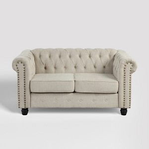 Linen Chesterfield Loveseat for Living Room Rolled Arm Couch with Button Tufted and Nailhead Trim -Morden Fort - 1 of 4