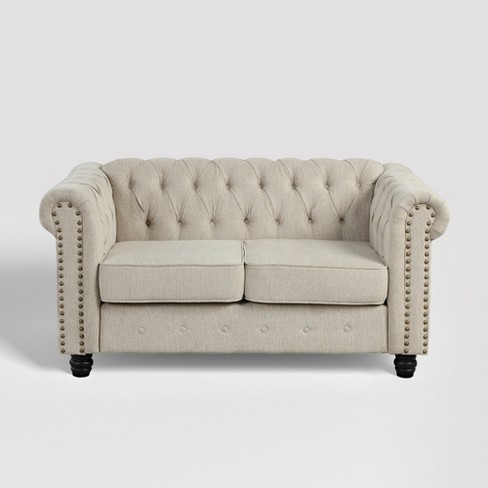 Linen Chesterfield Loveseat for Living Room Rolled Arm Couch with Button Tufted and Nailhead Trim -Morden Fort - image 1 of 4