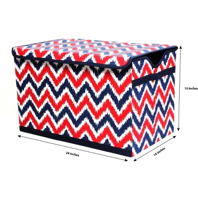 Navy and Red Zigzag Cotton Toy Storage Chest