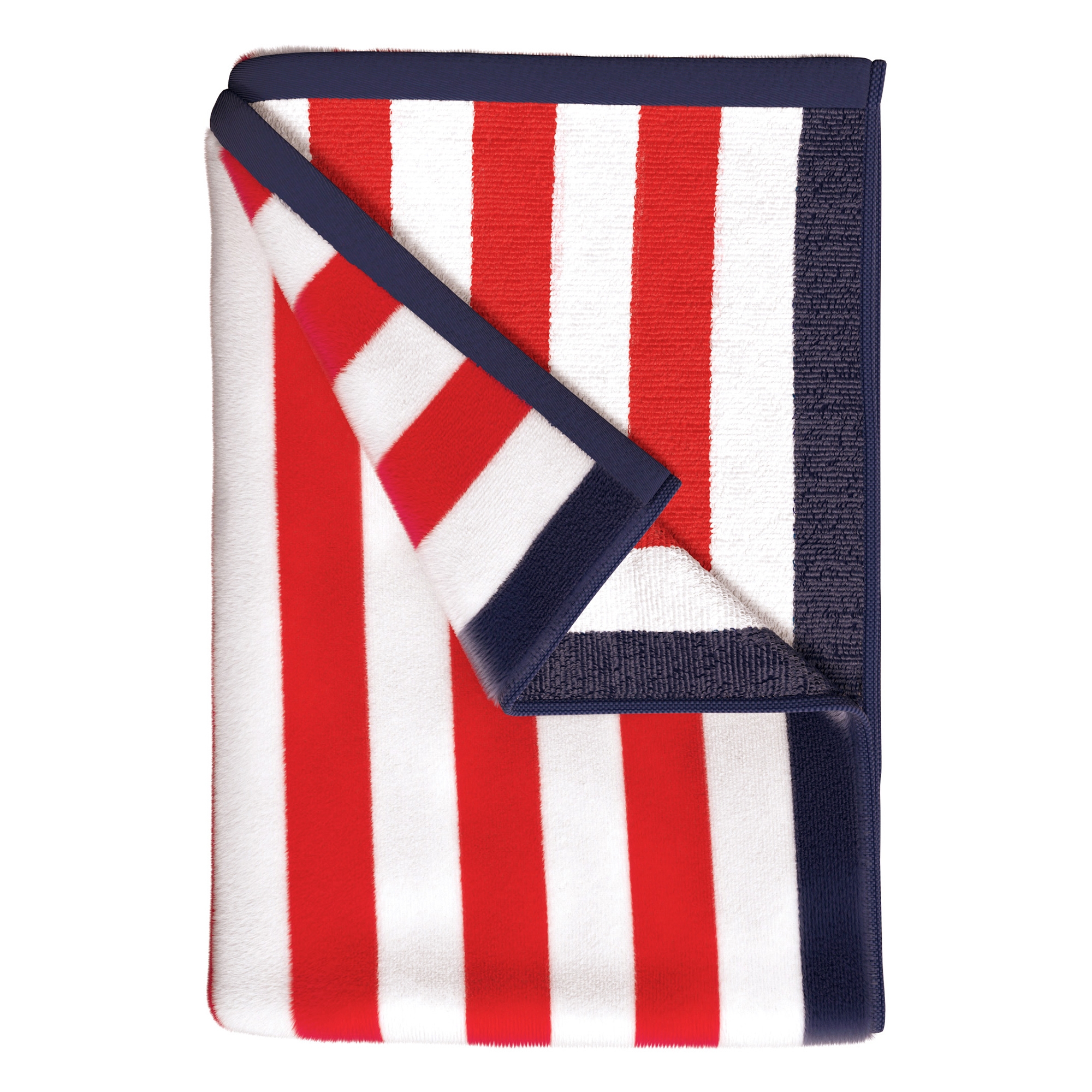 100% Cotton Stripe Border Oversized Beach Towels - Great Bay Home (35" x 70", Red / Navy)