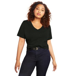 June + Vie by Roaman's Women's Plus Size Short-Sleeve V-Neck One + Only Tee - 1 of 4