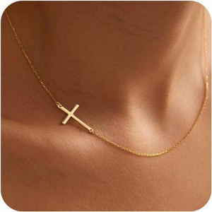 Small Cross Pendant Necklace Gold Silver Plated Waterproof Christian Faith Jewelry 05 Sideways Cross - Gold - 1 of 4