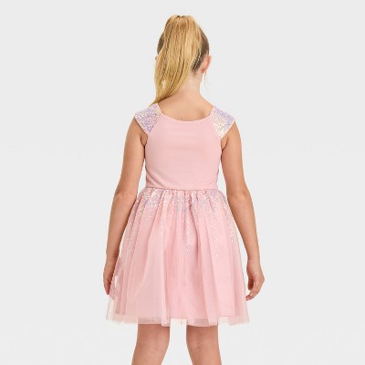 Cat & Jack - Brandclub - Girls' Short Sleeve Tulle Sequin Dress - Cat  & Jack™ Light Pink XS