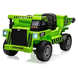 Jojoka 12V Ride On Dump Truck for Kids 4 Wheeler Toy with Remote Control, Dump Bed, Shovel, Bluetooth, Music Player - 1 of 4