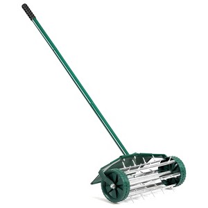 Gymax 18¡± Rolling Lawn Aerator Rotary Push Spike Tine Roller Heavy Duty Spike Soil Aeration Quick & Easy to Assemble Green - 1 of 4