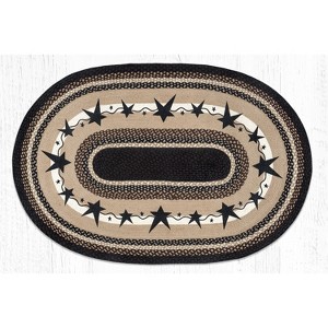 Earth Rugs Primitive Stars Black Oval Patch Rug 3'x5' – Braided Jute Americana Accent Rug with Rustic Star Design in Neutral Tones - 1 of 3