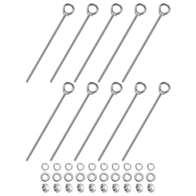 Unique Bargains Stainless Steel Durable Rust-Resistant Eyebolts with Nuts Washers Male Screw for Fastening 10 Pcs